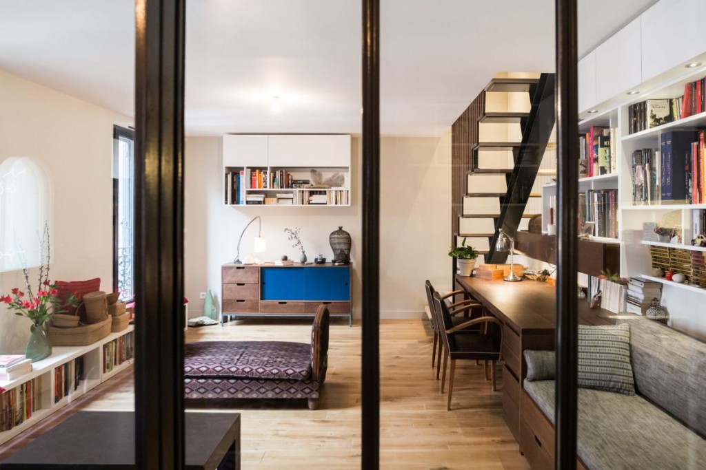 meubles en bois sur mesure pour le sejour d'un apartement Parisien 